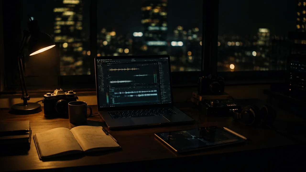 夜间声音编辑工作桌